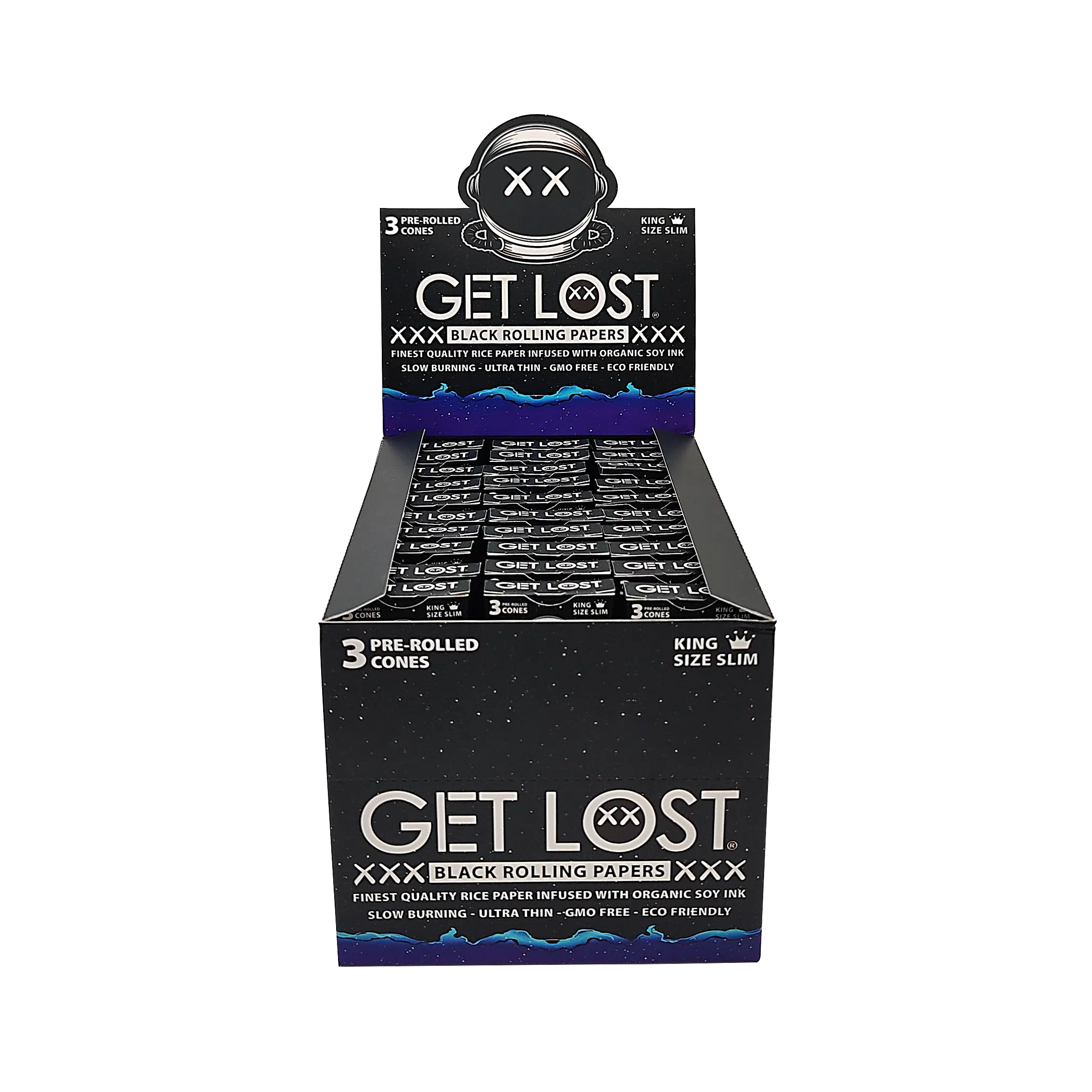 BPRC-114-001 Get Lost - Black Pre Rolled Cones Tip Trapezoid 1 1/4" (6 count, 30 Pack Display) - Image 3