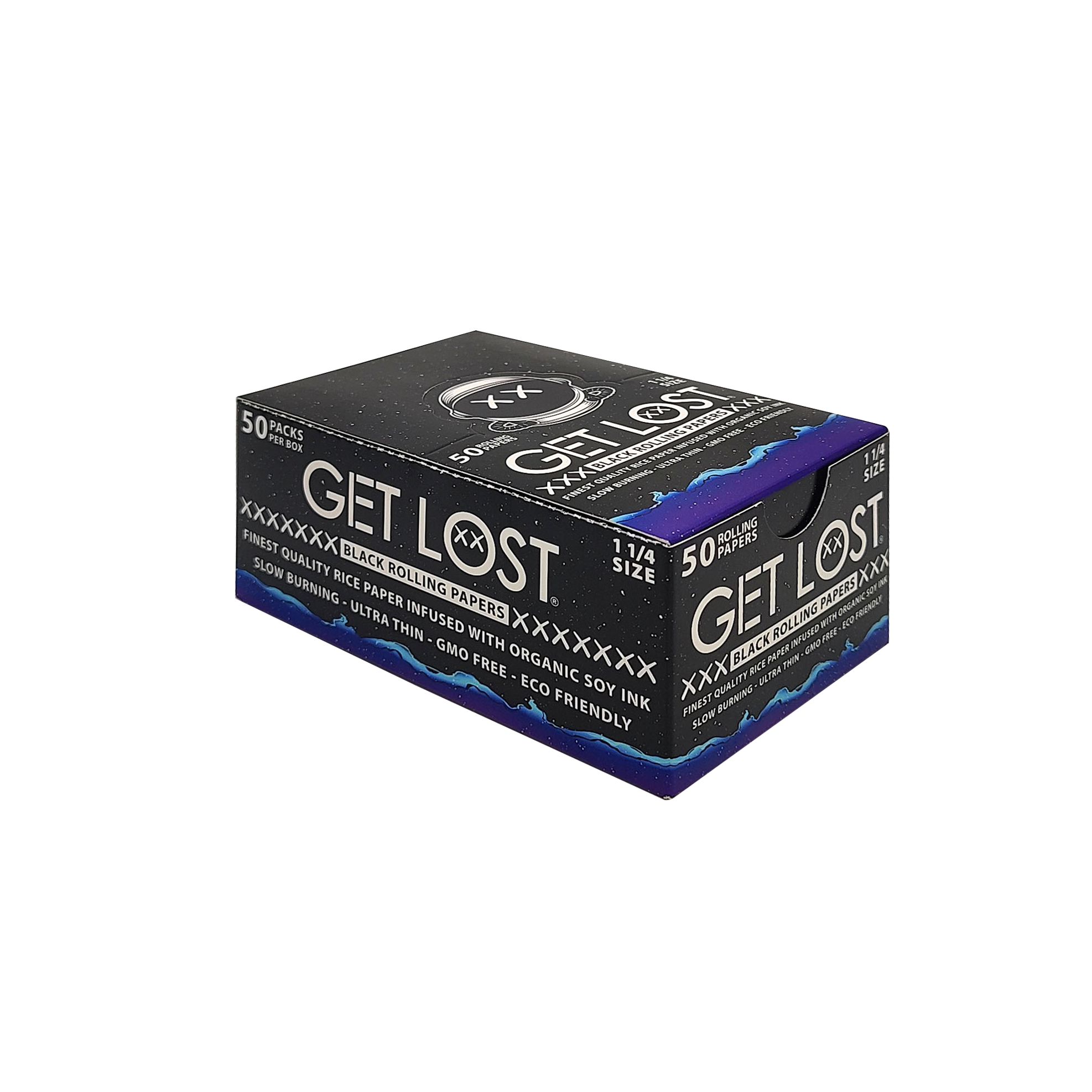 BRP-114-008 - Get Lost - Black Rolling Papers with Tips – 1 1/4” Size (50 Papers + 50 Tips per Pack) Display Box of 22 Packs - Image 2
