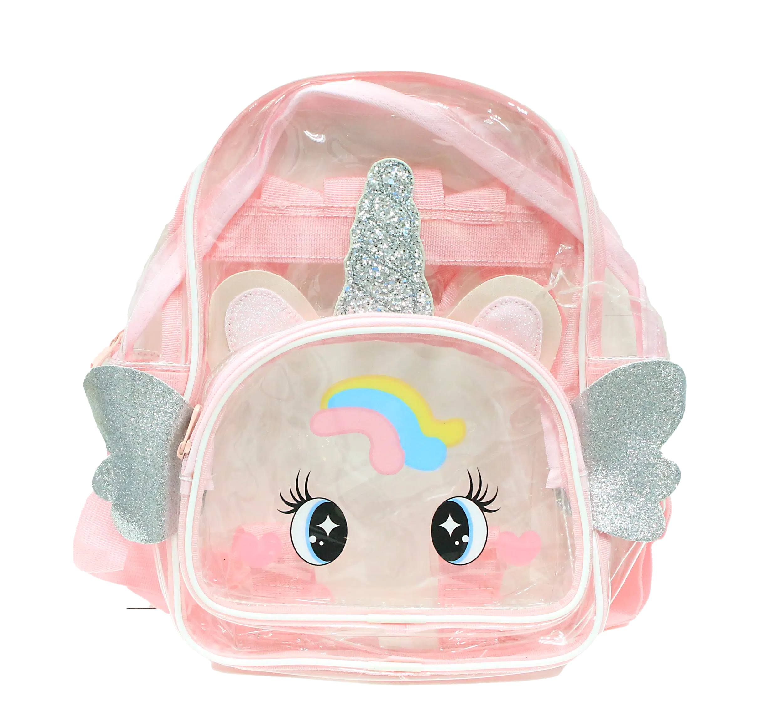 CBS-PNK-002 Clear Bag Collection – Clear Square Backpack (Pink Unicorn)