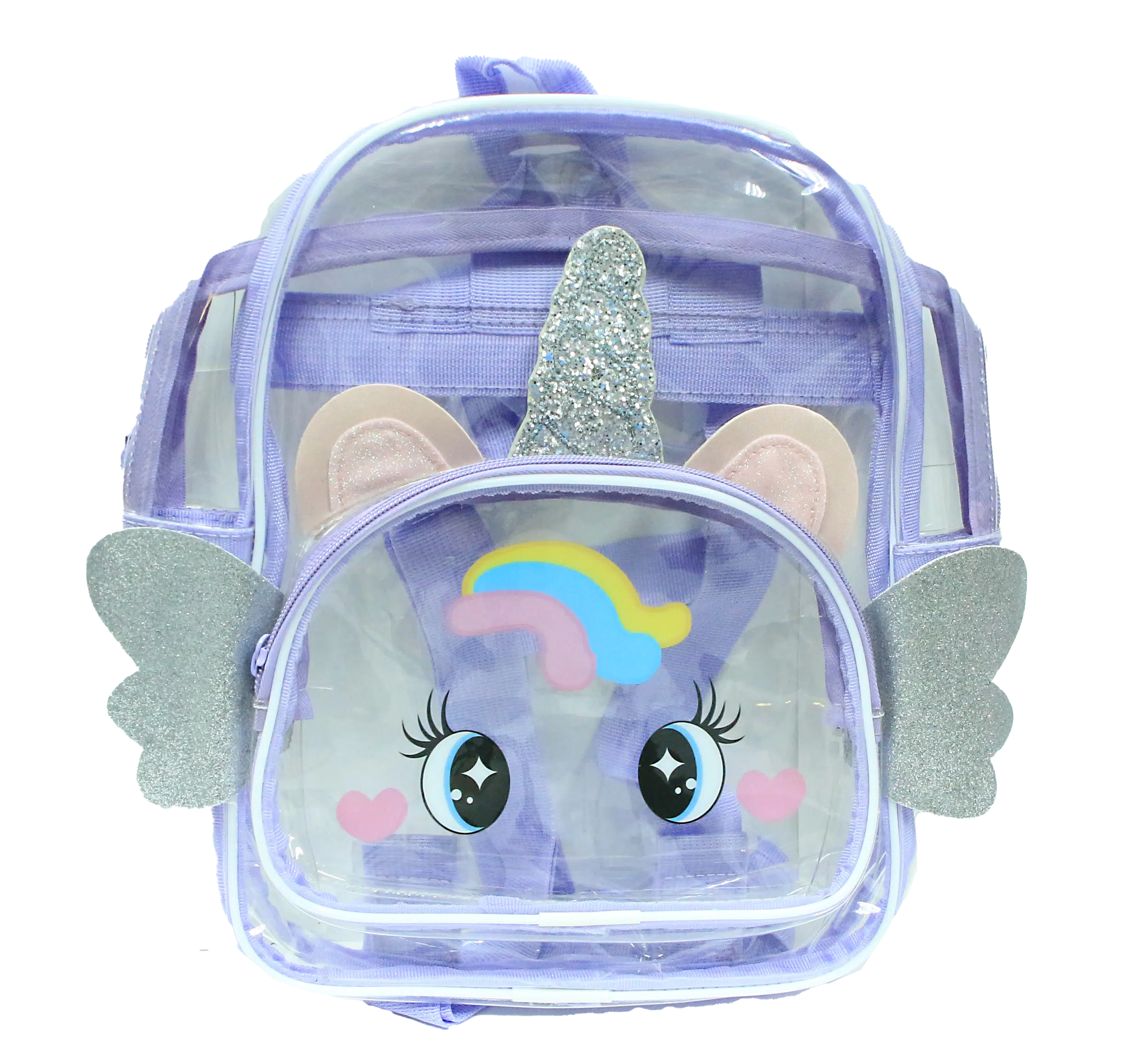 CBS-PRL-003 Clear Bag Collection – Clear Square Backpack (Purple Unicorn)