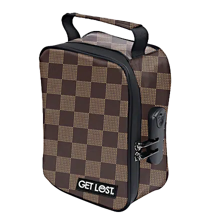 CSB-SL-015 Get Lost Premium Saffiano Leather Stash Bag (Brown Squares)