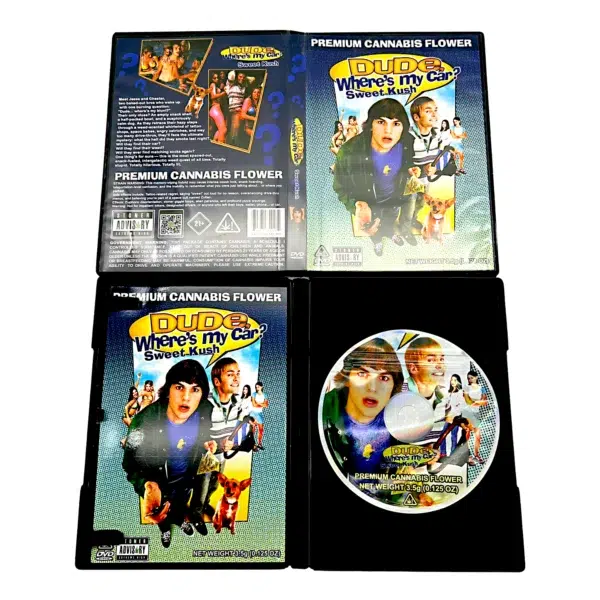 3.5 Gram Mylar Bag – Premium Mylar Bag + DVD Case Set - Dude Where is My Car Sweet Kush - DVD-MB-010