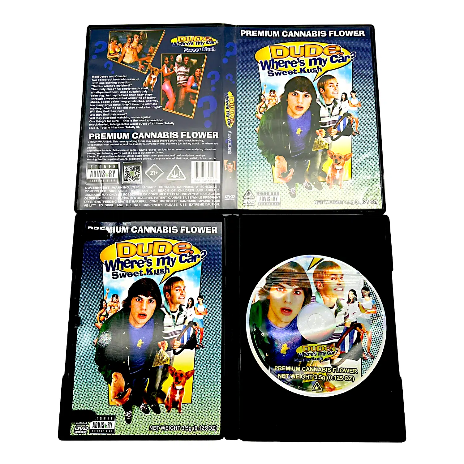 3.5 Gram Mylar Bag – Premium Mylar Bag + DVD Case Set – Dude Where is My Car Sweet Kush – DVD-MB-010