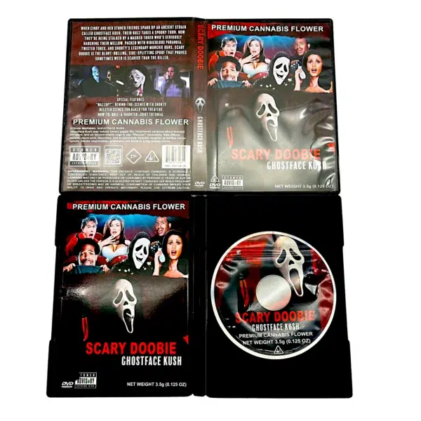 3.5 Gram Mylar Bag – Premium Mylar Bag + DVD Case Set - Scary Doobie Ghostface Kush - DVD-MB-034