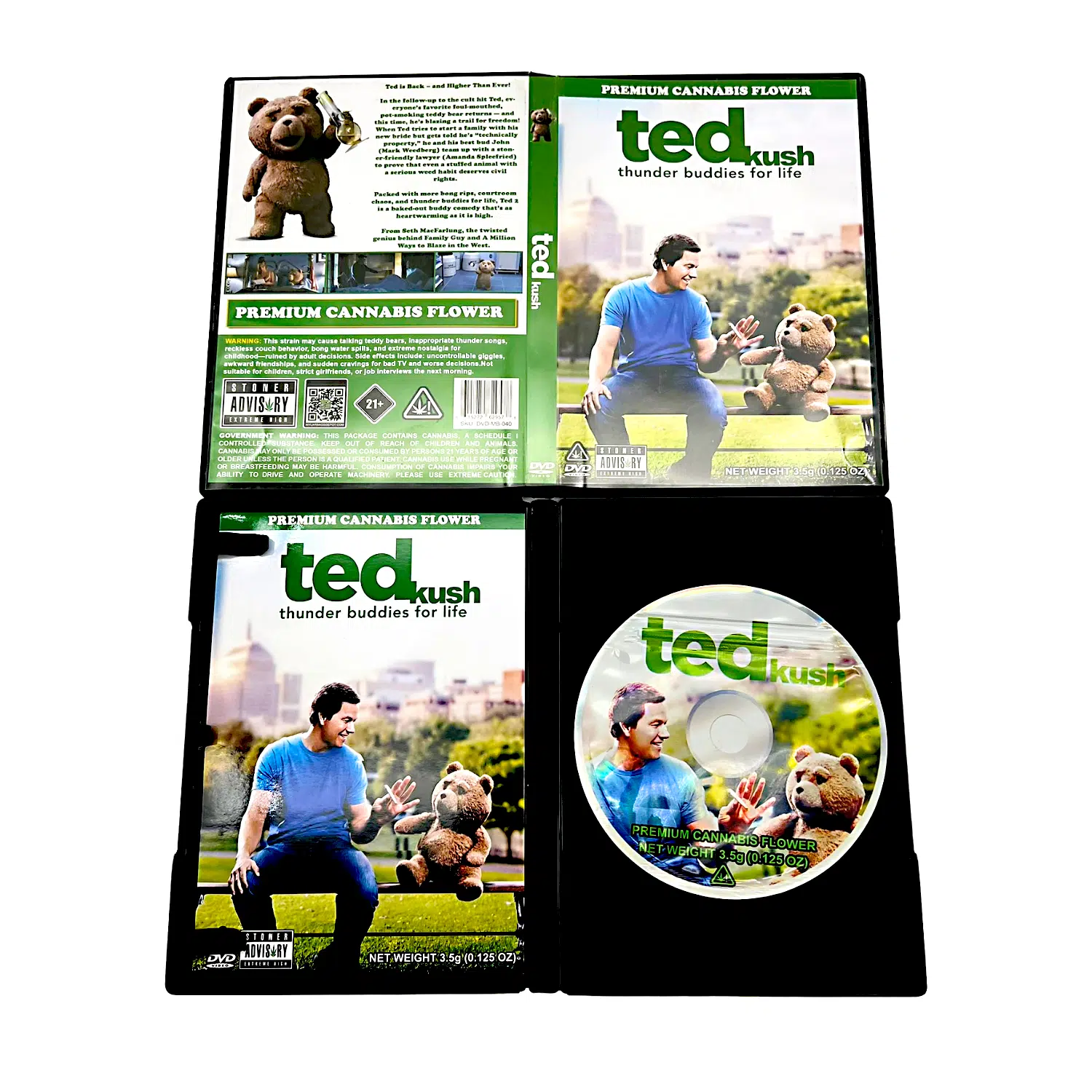 3.5 Gram Mylar Bag – Premium Mylar Bag + DVD Case Set – Ted Kush Thunder Buddies for Life – DVD-MB-040