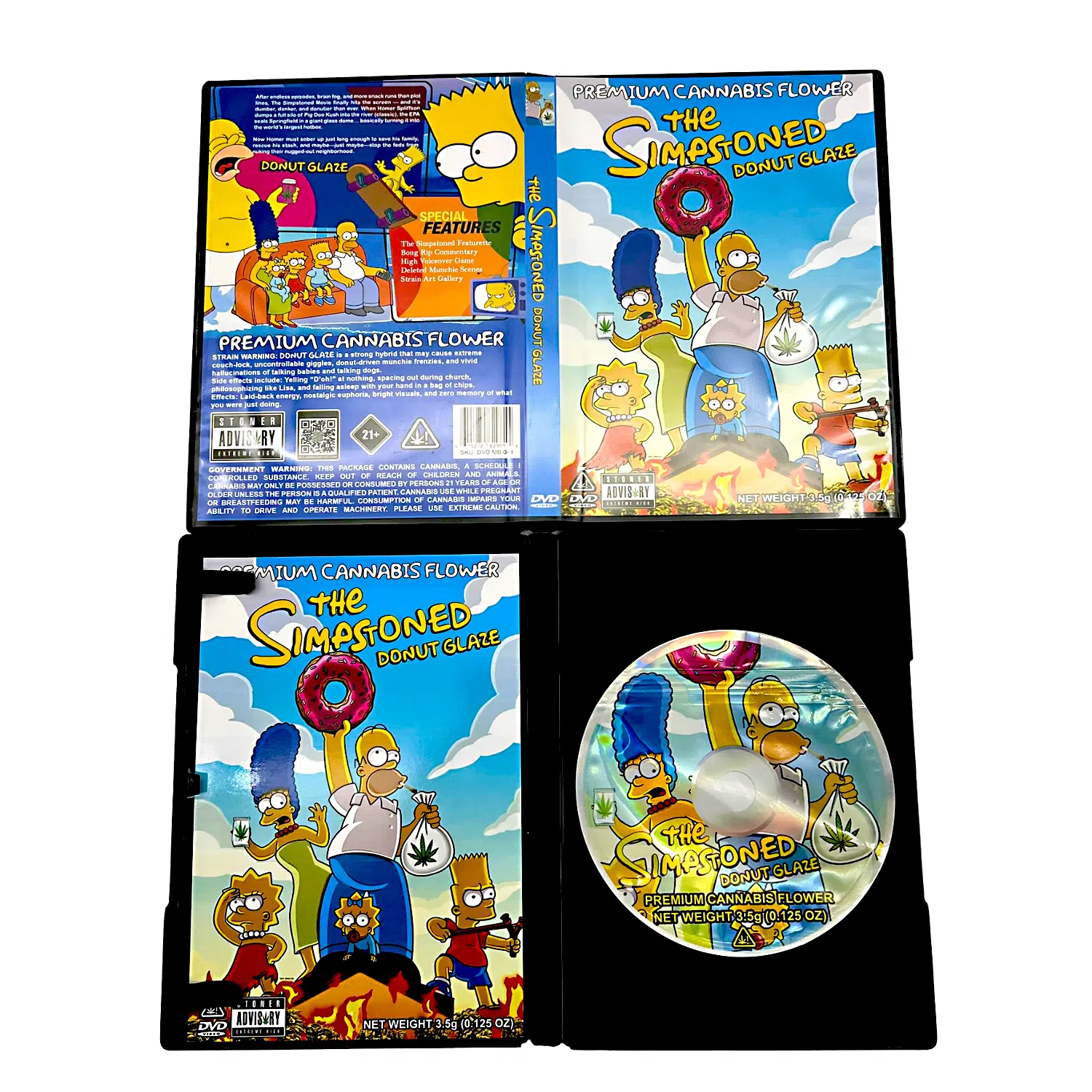 3.5 Gram Mylar Bag – Premium Mylar Bag + DVD Case Set – The Simpstoned Donut Glaze – DVD-MB-044