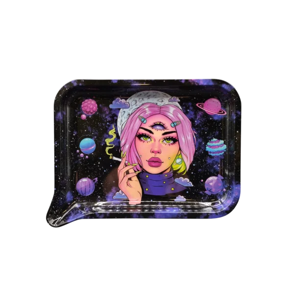 FRT-013 Get Lost Medium Funnel Rolling Tray – No Lid (Pink Hair Third Eye Girl)