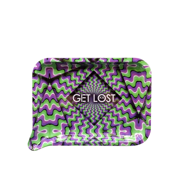 FRT-021 Get Lost Medium Funnel Rolling Tray – No Lid (Purple Green Spiral)