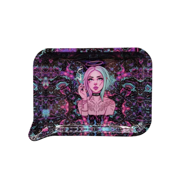 FRT-029 Get Lost Medium Funnel Rolling Tray – No Lid (Pink Hair Angel Smoking)