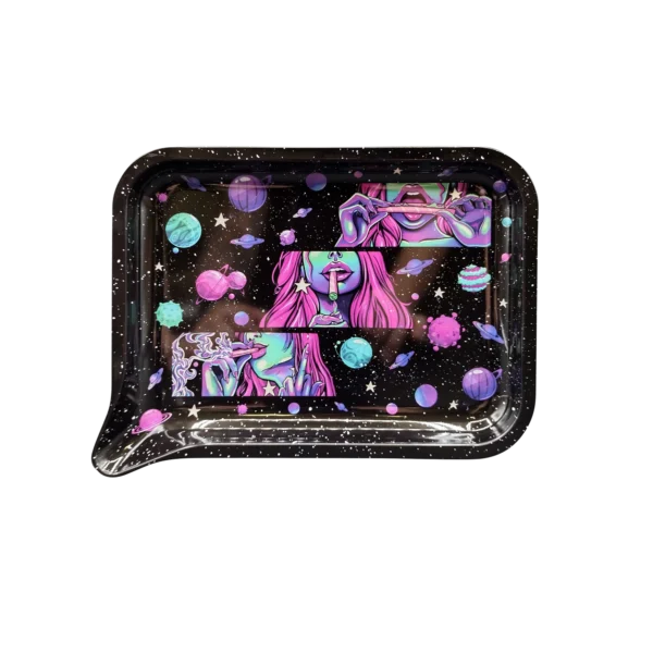 FRT-032 Get Lost Medium Funnel Rolling Tray – No Lid (Rolling Smoking Girl)
