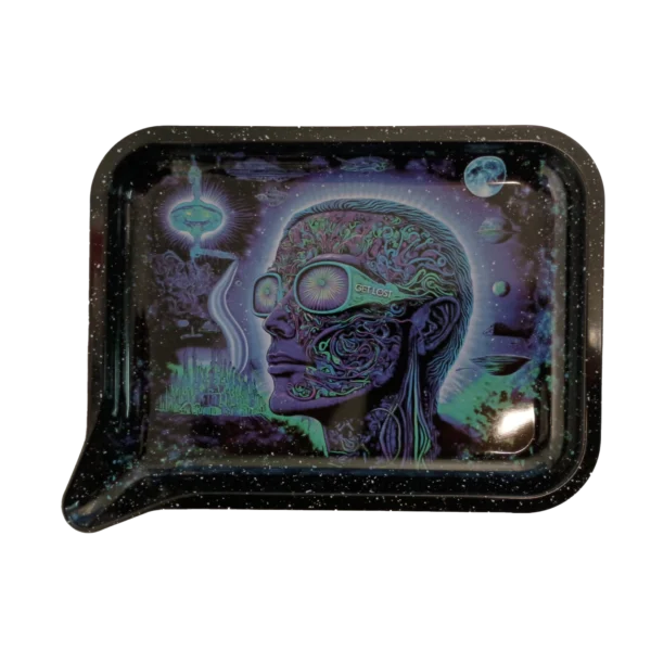 FRT-035 Get Lost Medium Funnel Rolling Tray – No Lid (Trippy Guy With Glasses)