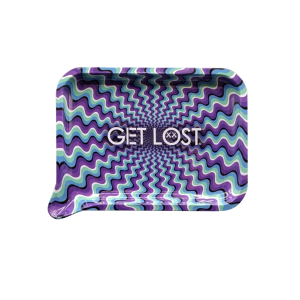 FRT-036 Get Lost Medium Funnel Rolling Tray – No Lid (Purple Blue Spiral)