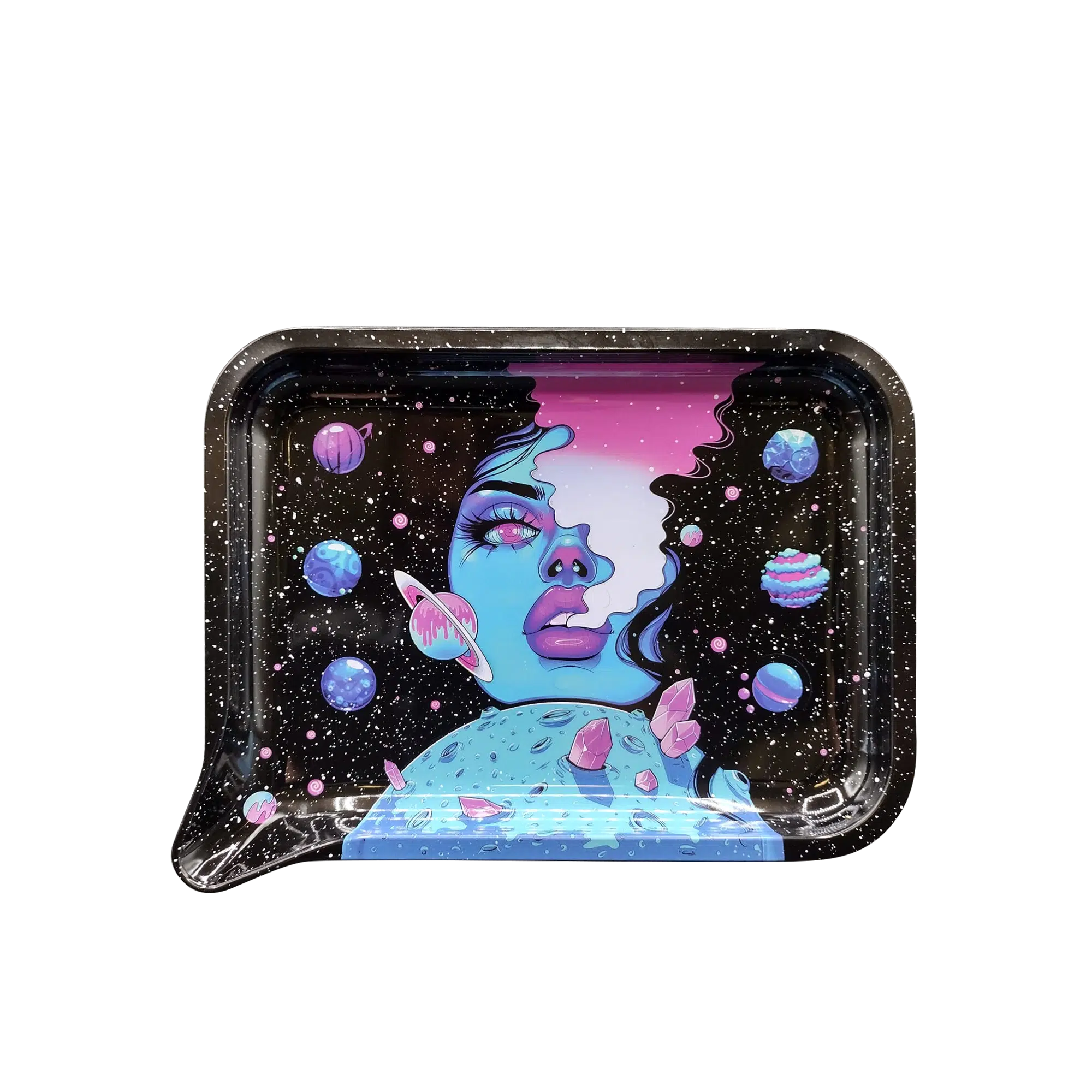 FRT-039 Get Lost Medium Funnel Rolling Tray – No Lid (Galaxy Blue Smoking Girl)