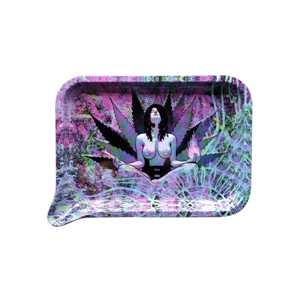 FRT-042 Get Lost Medium Funnel Rolling Tray – No Lid (Meditating Girl With Weed)