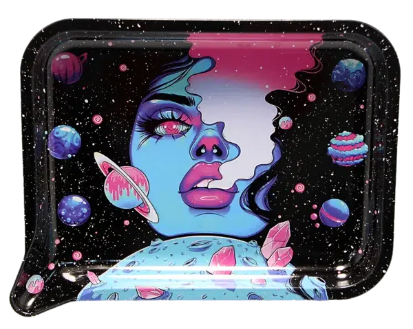 FRT3D-023 Get Lost Medium Funnel Rolling Tray with 3D Magnetic Lid (Get Lost Galaxy Blue Smoking Girl) - Image 3