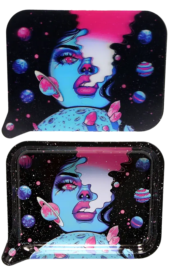 FRT3D-023 Get Lost Medium Funnel Rolling Tray with 3D Magnetic Lid (Get Lost Galaxy Blue Smoking Girl) - Image 2