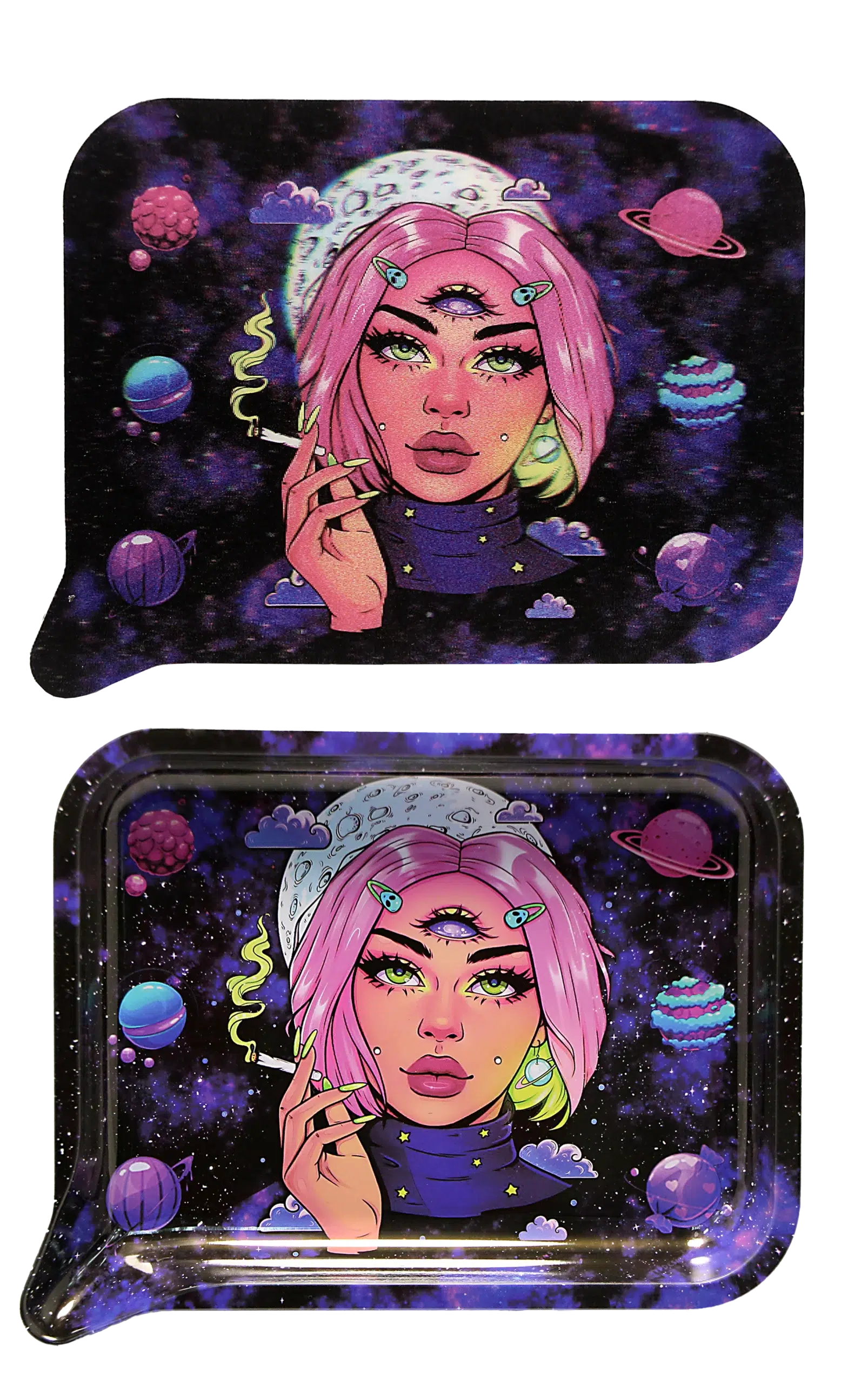 FRT3D-025 Get Lost Medium Funnel Rolling Tray with 3D Magnetic Lid (Get Lost Pink Hair Third Eye Girl) - Image 2