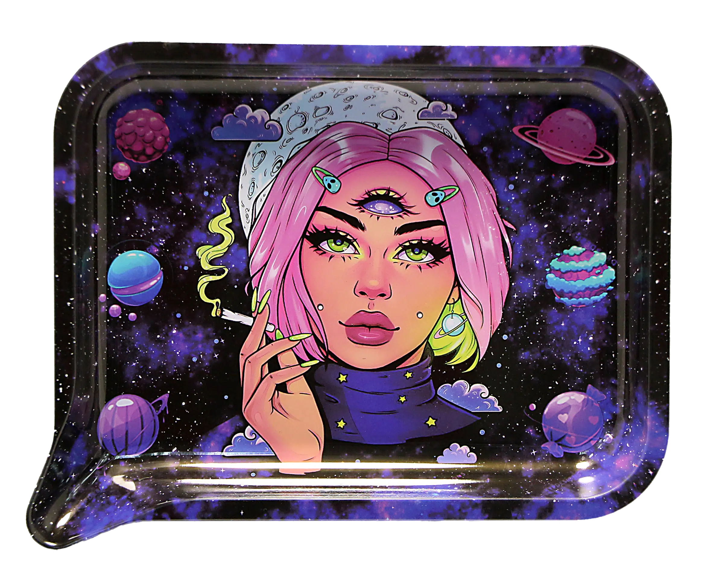 FRT3D-025 Get Lost Medium Funnel Rolling Tray with 3D Magnetic Lid (Get Lost Pink Hair Third Eye Girl) - Image 3