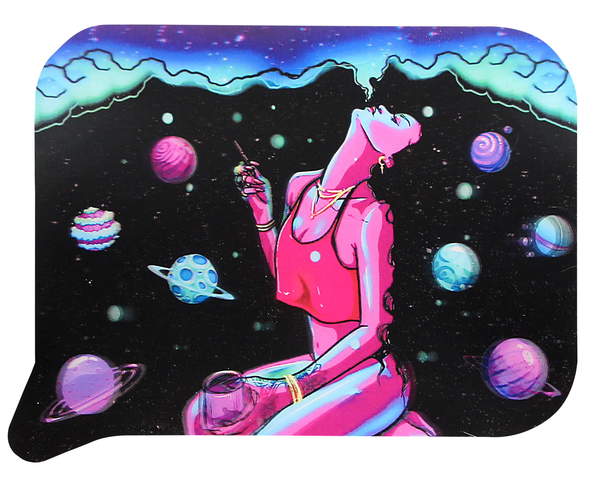 FRT3D-027 Get Lost Medium Funnel Rolling Tray with 3D Magnetic Lid (Get Lost Woman Smoking on Planets) - Image 4