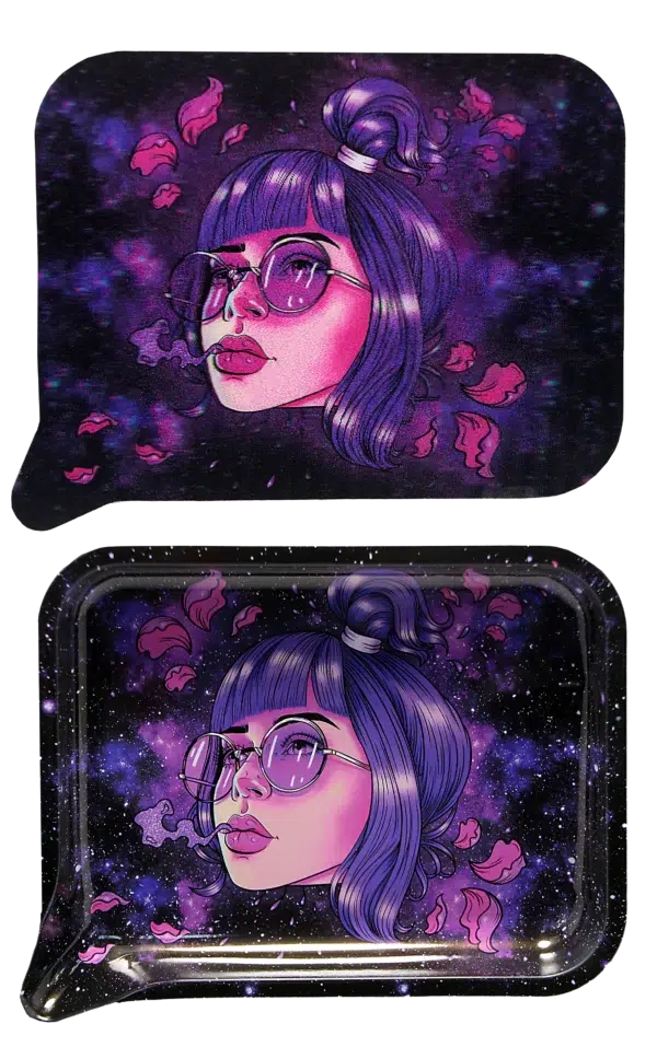 FRT3D-030 Get Lost Medium Funnel Rolling Tray with 3D Magnetic Lid (Get Lost Purple Hair Girl With Glasses) - Image 2