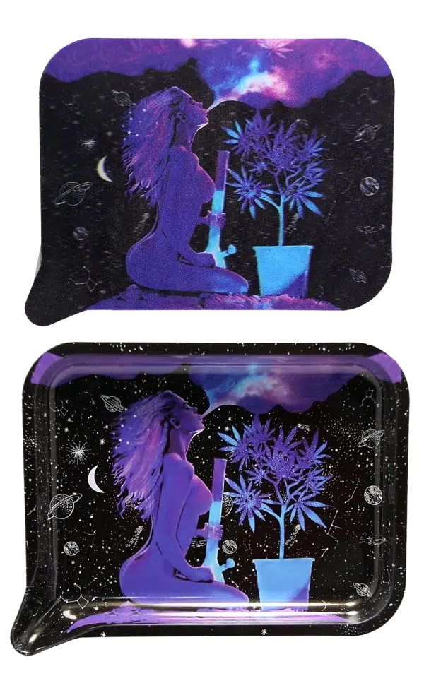 FRT3D-035 Get Lost Medium Funnel Rolling Tray with 3D Magnetic Lid (Get Lost Hot Girl Smoking Pipe) - Image 2