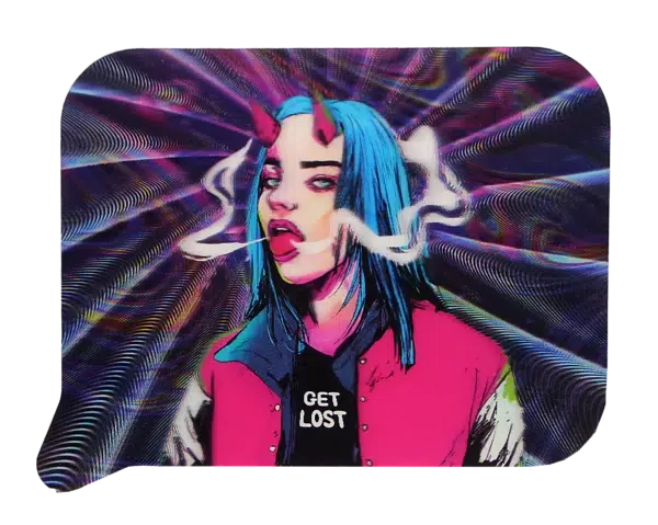 FRT3D-036 Get Lost Medium Funnel Rolling Tray with 3D Magnetic Lid (Get Lost Devil Girl Blue Hair Smoking) - Image 4