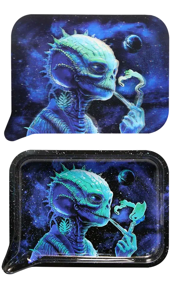 FRT3D-040 Get Lost Medium Funnel Rolling Tray with 3D Magnetic Lid (Get Lost Green Alien Smoking) - Image 2