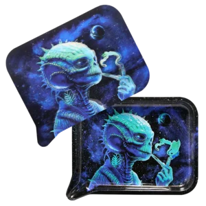 FRT3D-040 Get Lost Medium Funnel Rolling Tray with 3D Magnetic Lid (Get Lost Green Alien Smoking)