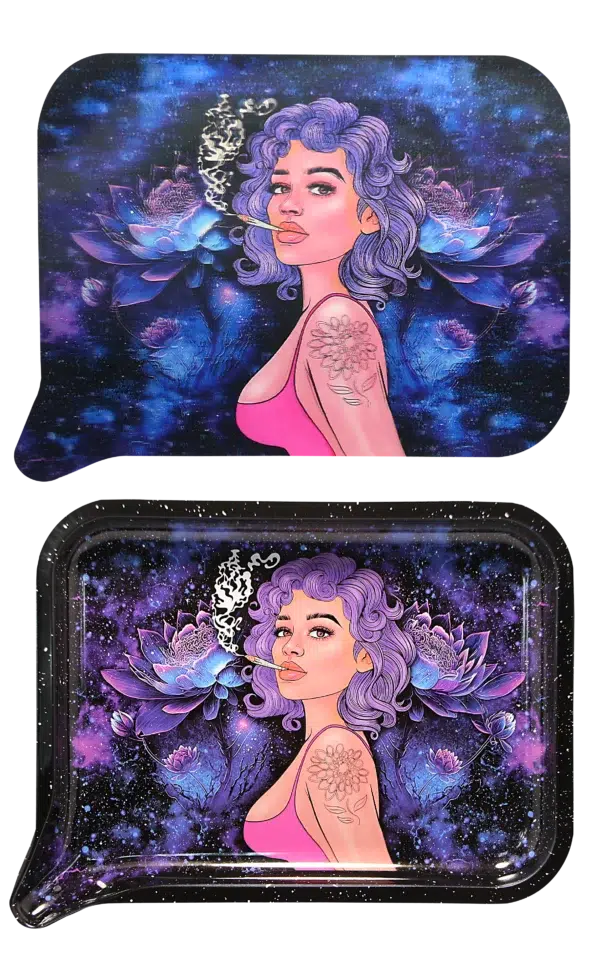FRT3D-042 Get Lost Medium Funnel Rolling Tray with 3D Magnetic Lid (Get Lost Girl Blue Hair White Smoke) - Image 2