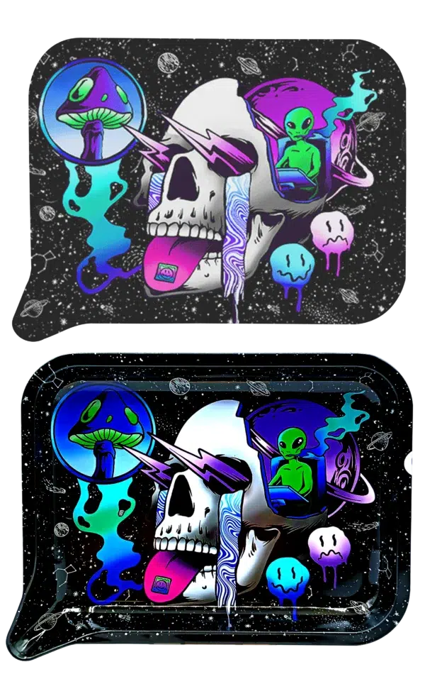 FRT3D-043 Get Lost Medium Funnel Rolling Tray with 3D Magnetic Lid (Get Lost Galaxy Skull) - Image 2