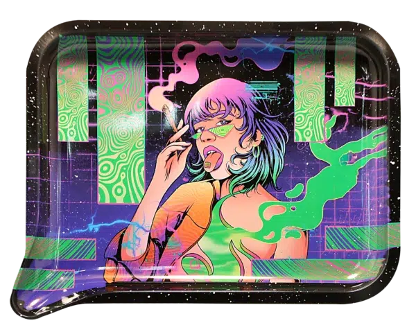 FRT3D-045 Get Lost Medium Funnel Rolling Tray with 3D Magnetic Lid (Get Lost Girl Tongue Out Smoking) - Image 3