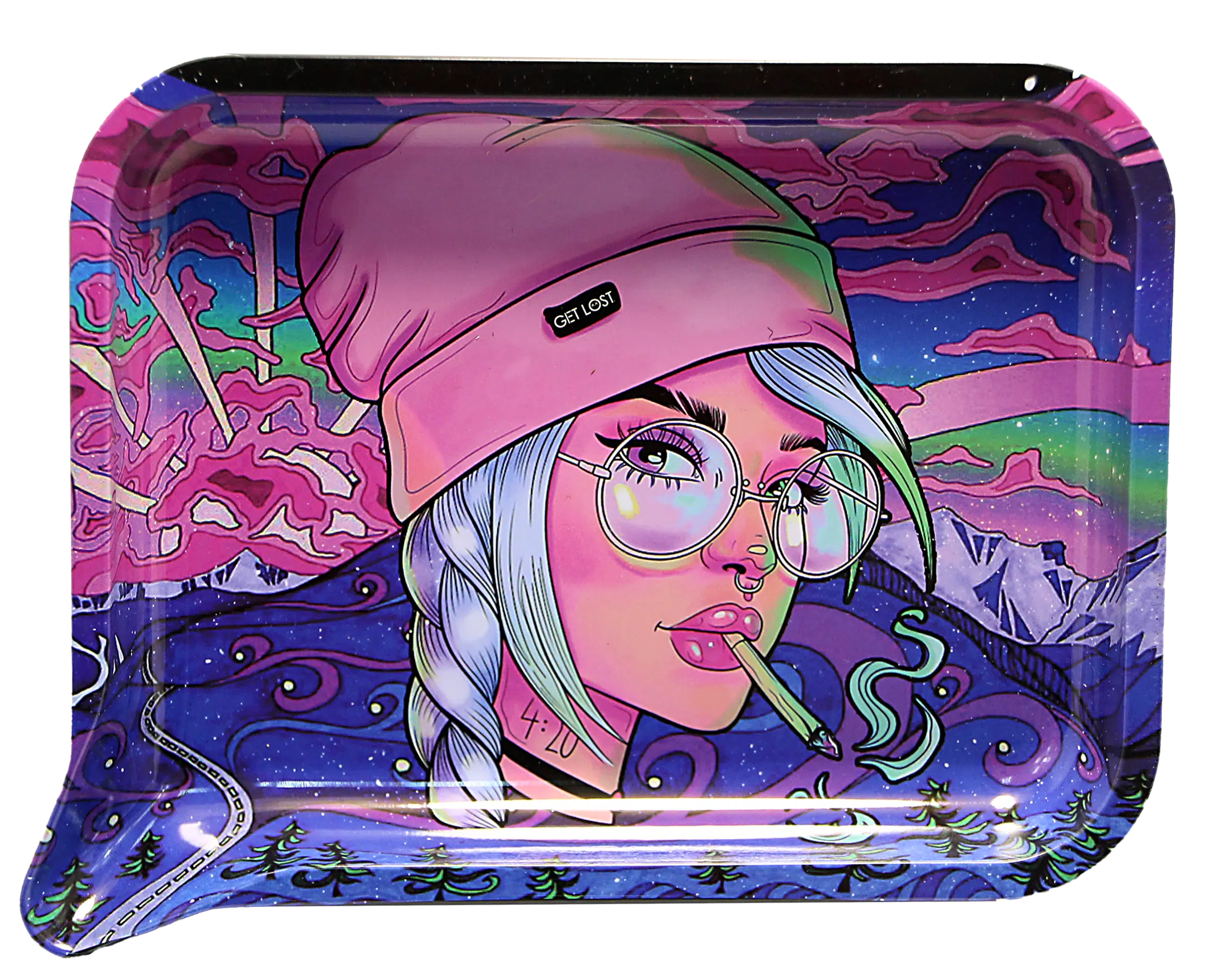 FRT3D-051 Get Lost Medium Funnel Rolling Tray with 3D Magnetic Lid (Get Lost Pink Hat Girl) - Image 3