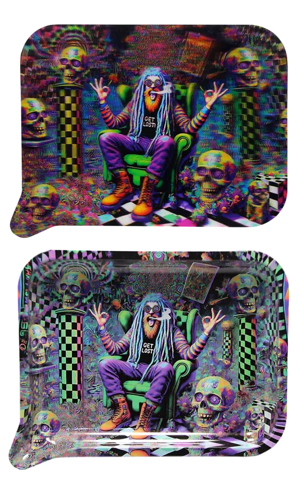 FRT3D-053 Get Lost Medium Funnel Rolling Tray with 3D Magnetic Lid (Get Lost Rasta Old Man) - Image 2