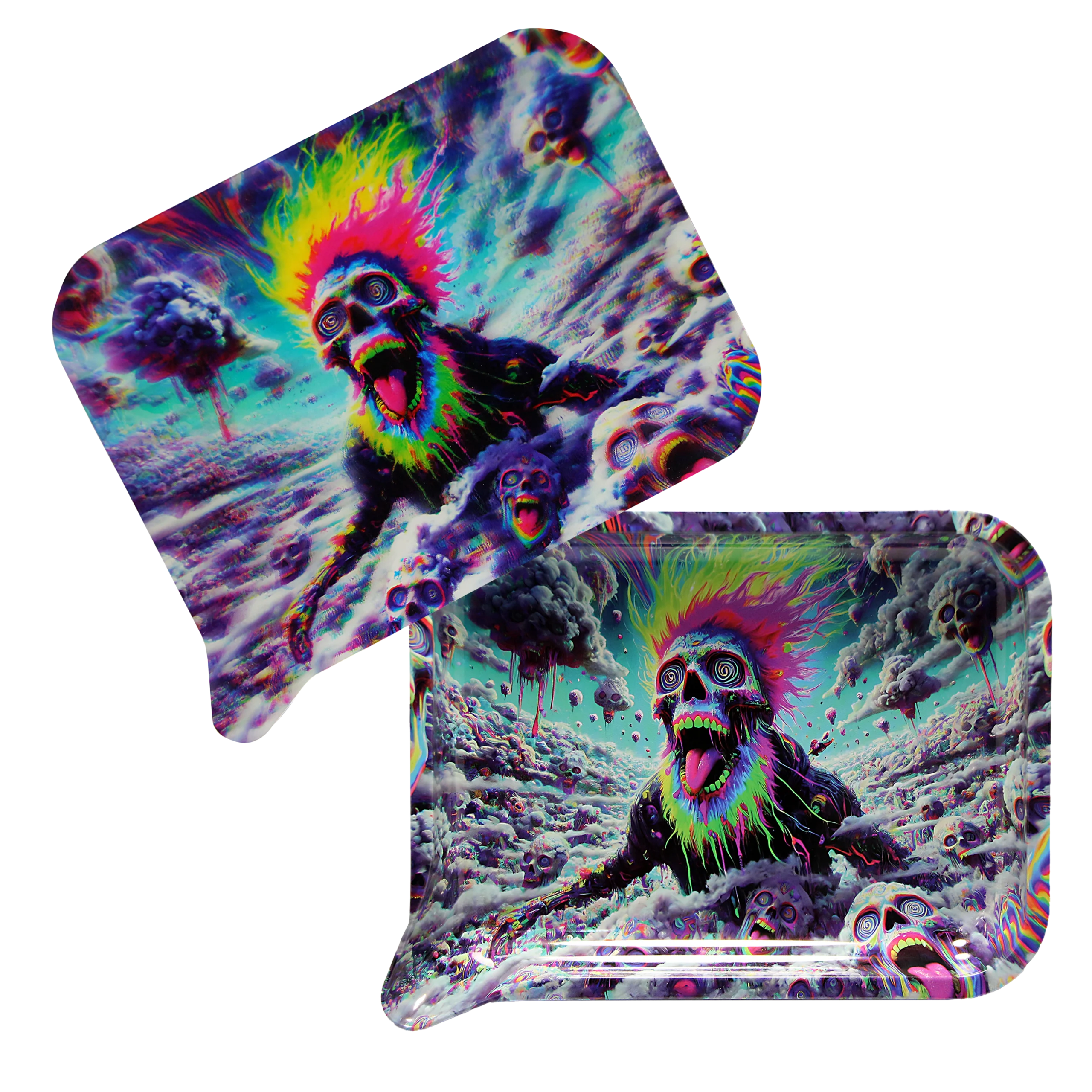 FRT3D-054 Get Lost Medium Funnel Rolling Tray with 3D Magnetic Lid (Get Lost Mad Max Skeleton)