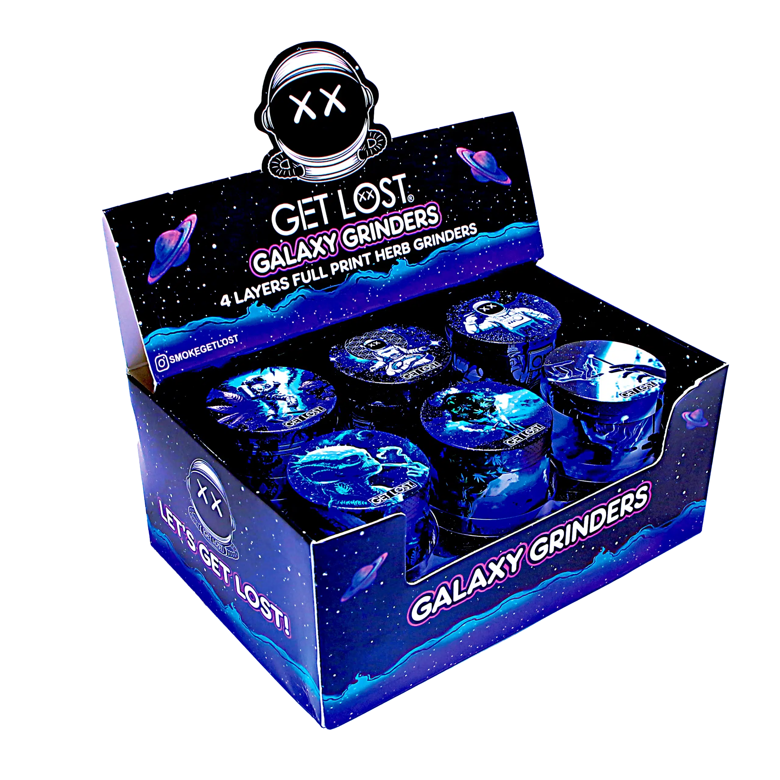 GG-50-001 - Get Lost Galaxy Grinders 4 Layers Full Print Herb Grinders – 50mm (12 Count) Set 01 - Image 2