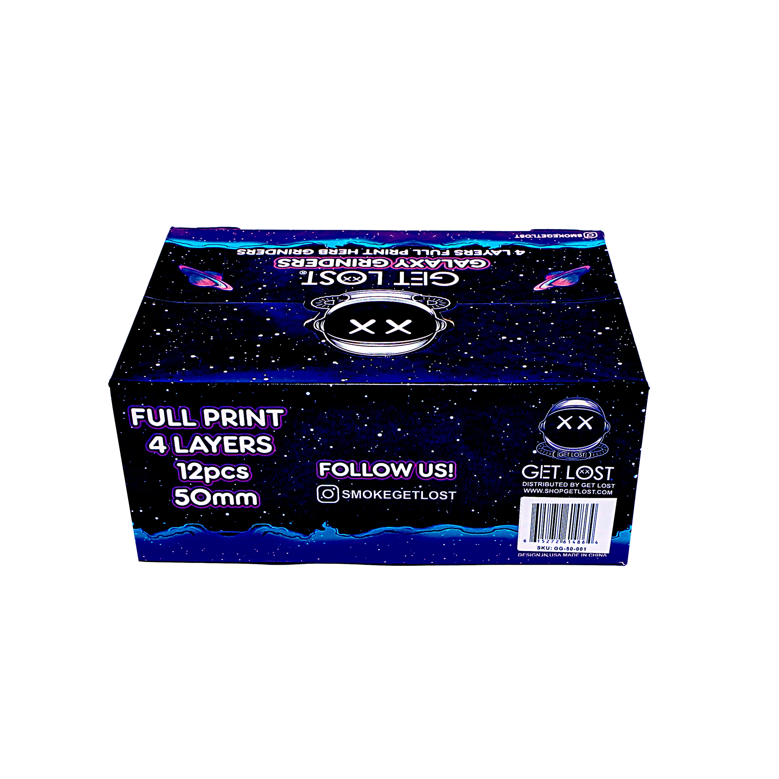 GG-50-001 - Get Lost Galaxy Grinders 4 Layers Full Print Herb Grinders – 50mm (12 Count) Set 01 - Image 4