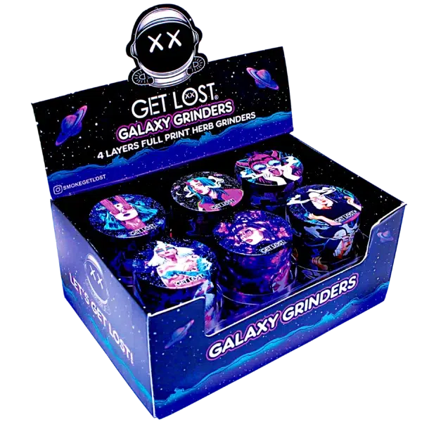 GG-50-003 - Get Lost Galaxy Grinders 4 Layers Full Print Herb Grinders – 50mm (12 Count) Set 03 - Image 3