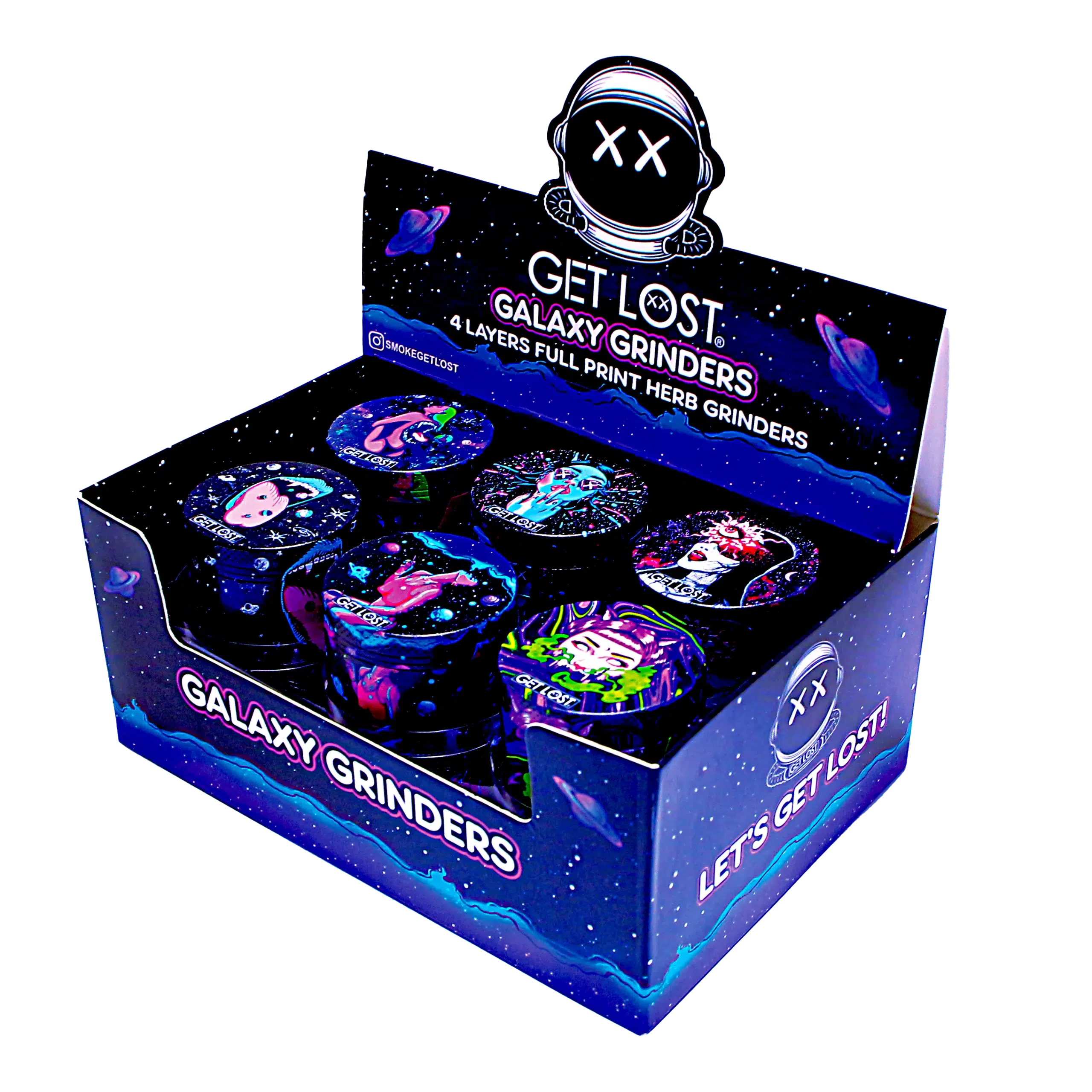 GG-50-005 - Get Lost Galaxy Grinders 4 Layers Full Print Herb Grinders – 50mm (12 Count) Set 05 - Image 2