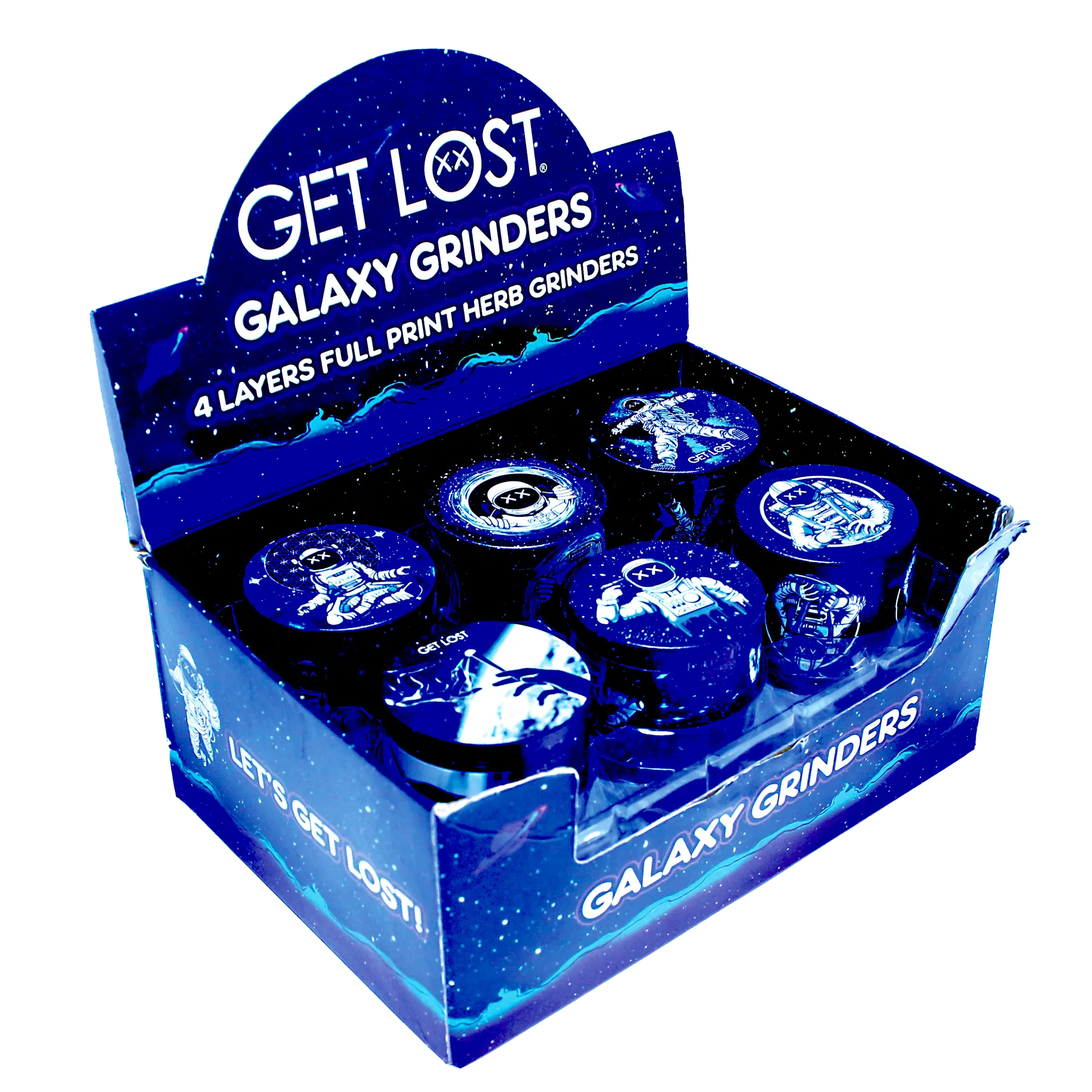 GG-50-008 - Get Lost Galaxy Grinders 4 Layers Full Print Herb Grinders – 50mm (12 Count) Set 08 - Image 2