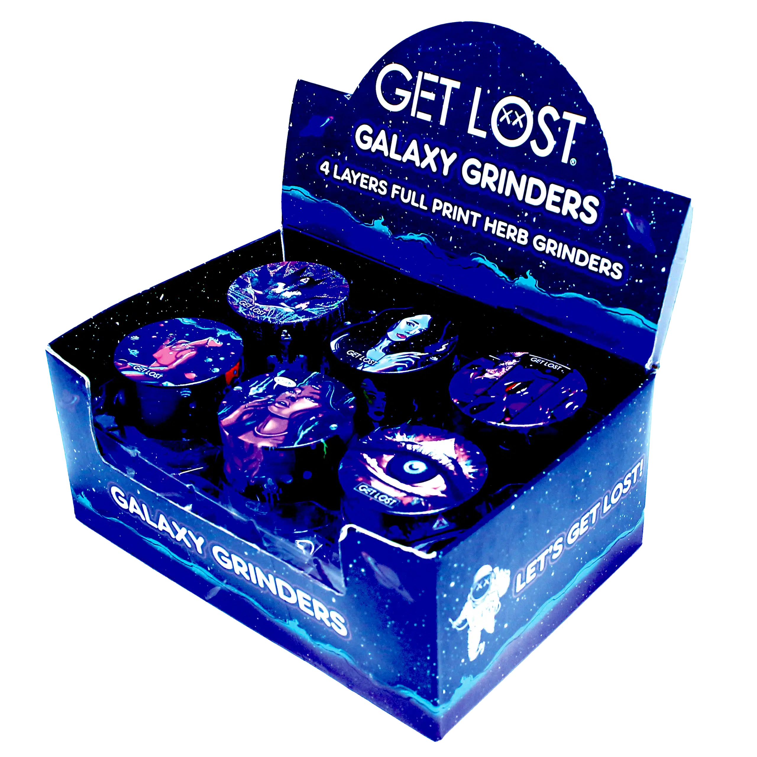 GG-50-009 - Get Lost Galaxy Grinders 4 Layers Full Print Herb Grinders – 50mm (12 Count) Set 09 - Image 2