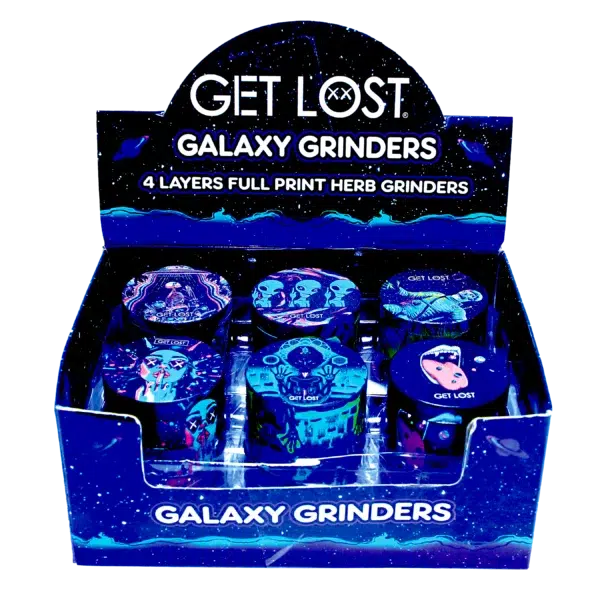 GG-50-010 - Get Lost Galaxy Grinders 4 Layers Full Print Herb Grinders – 50mm (12 Count) Set 10