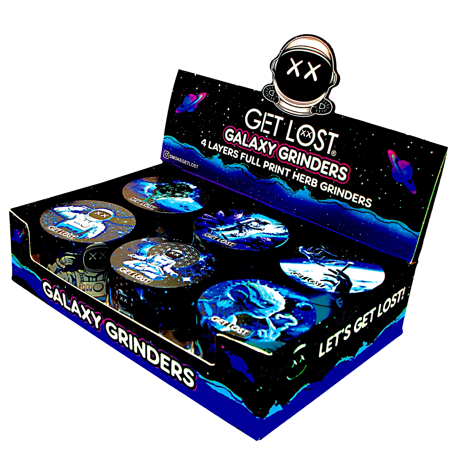 GG-63-001 - Get Lost Galaxy Grinders 4 Layers Full Print Herb Grinders – 63mm (6 Count) Set 01 - Image 2