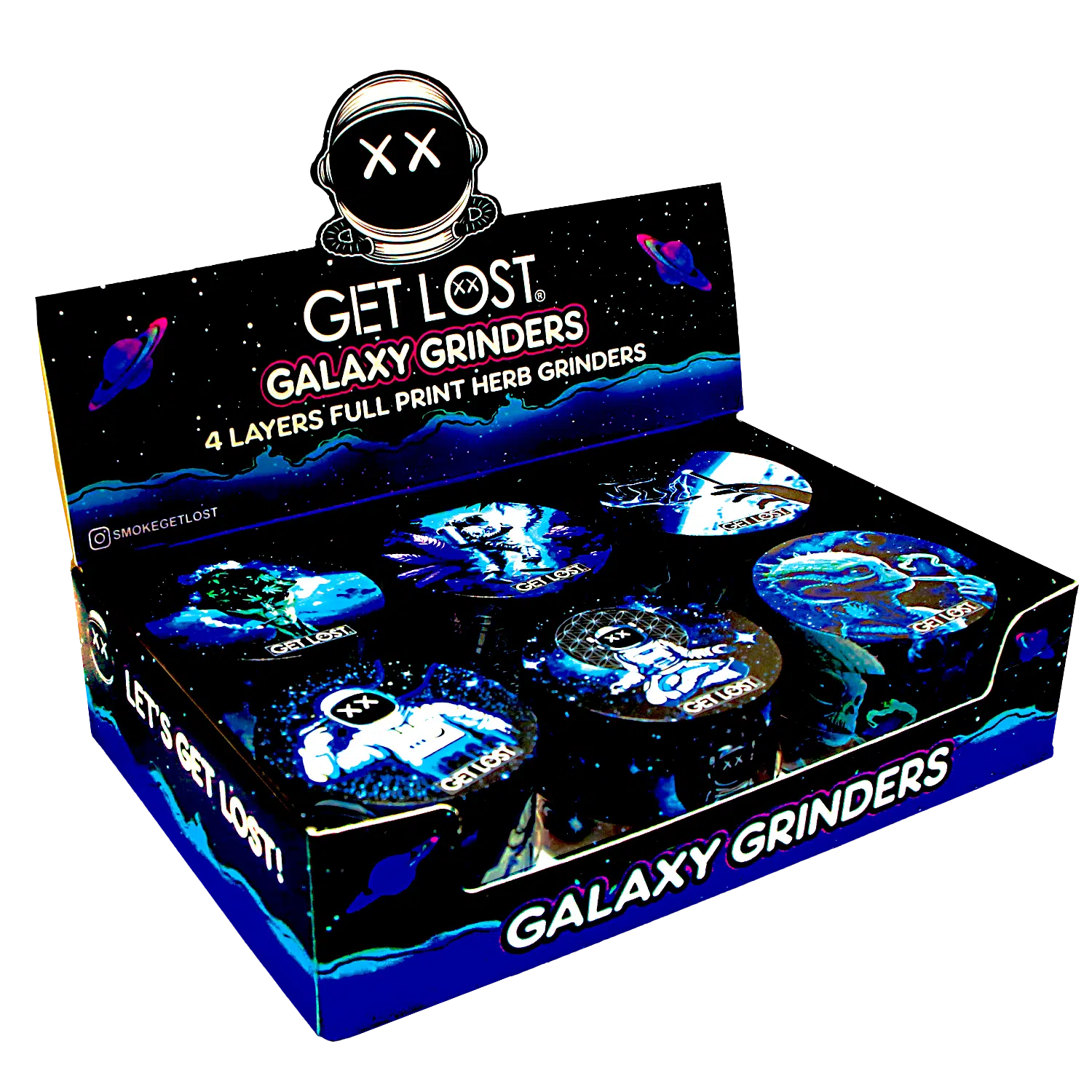 GG-63-001 - Get Lost Galaxy Grinders 4 Layers Full Print Herb Grinders – 63mm (6 Count) Set 01 - Image 3