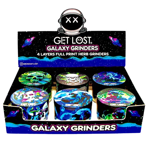 GG-63-004 - Get Lost Galaxy Grinders 4 Layers Full Print Herb Grinders – 63mm (6 Count) Set 04