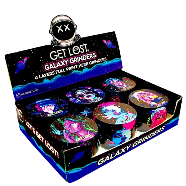 GG-63-005 - Get Lost Galaxy Grinders 4 Layers Full Print Herb Grinders – 63mm (6 Count) Set 05 - Image 3