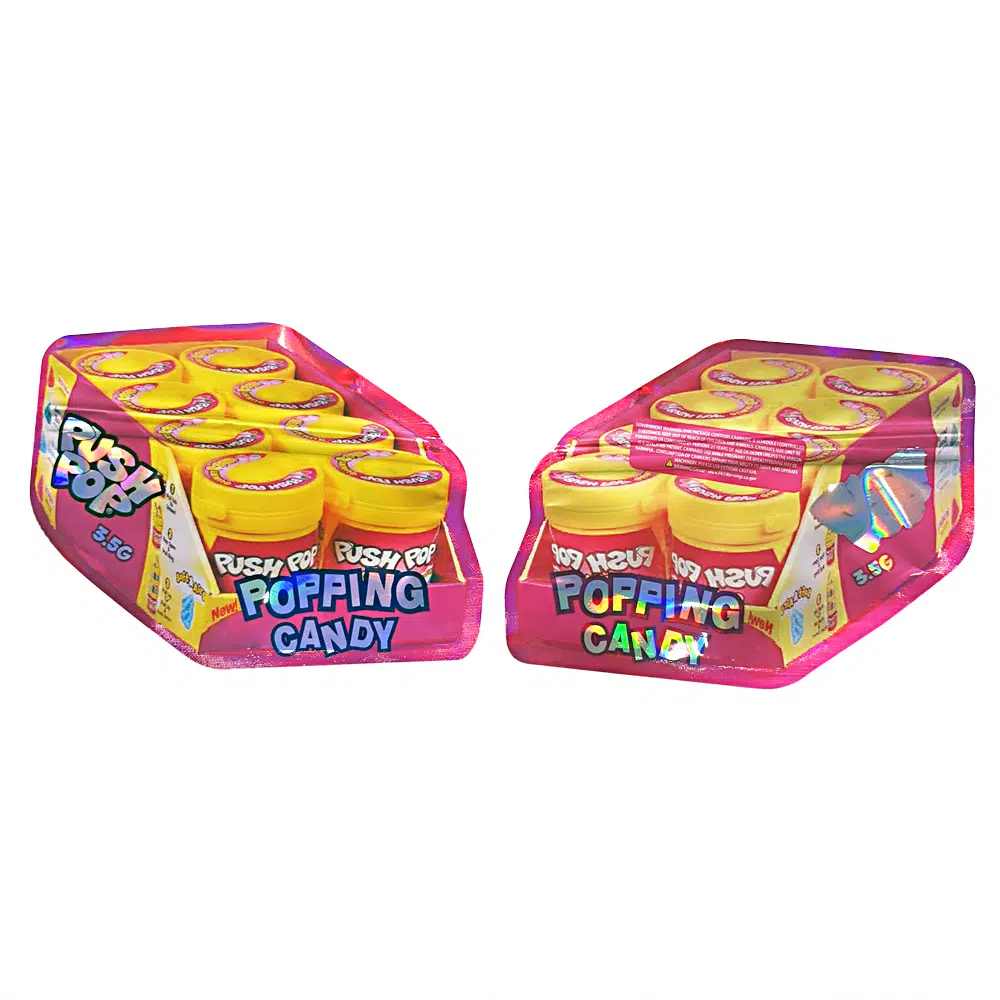 3.5g Shaped Mylar Bag – Premium Smell-Proof Flower Packaging – Push Pop Popping Candy (50 Count) JSMB-35G-008