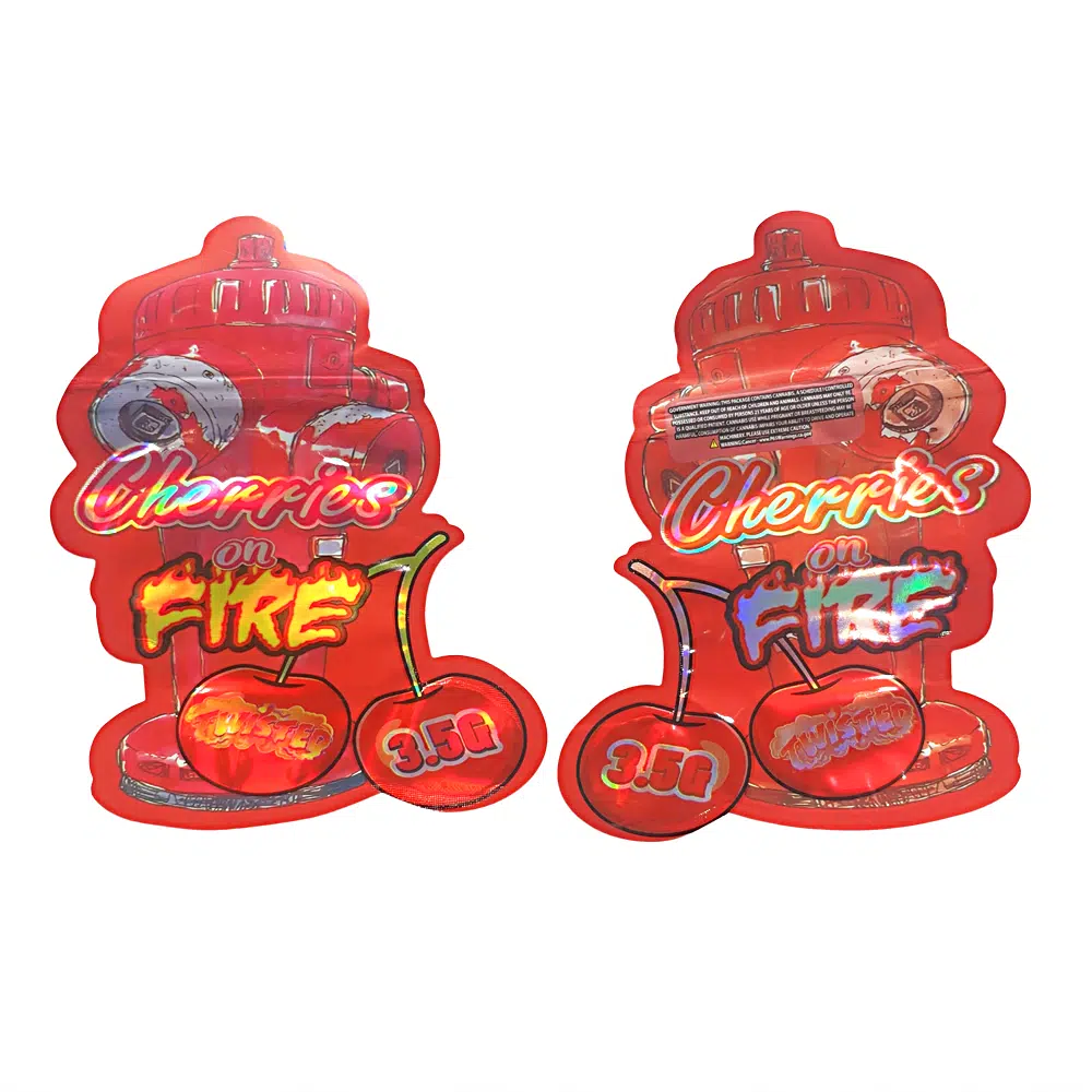 3.5g Shaped Mylar Bag – Premium Smell-Proof Flower Packaging – Cherries on Fire (50 Count) JSMB-35G-017