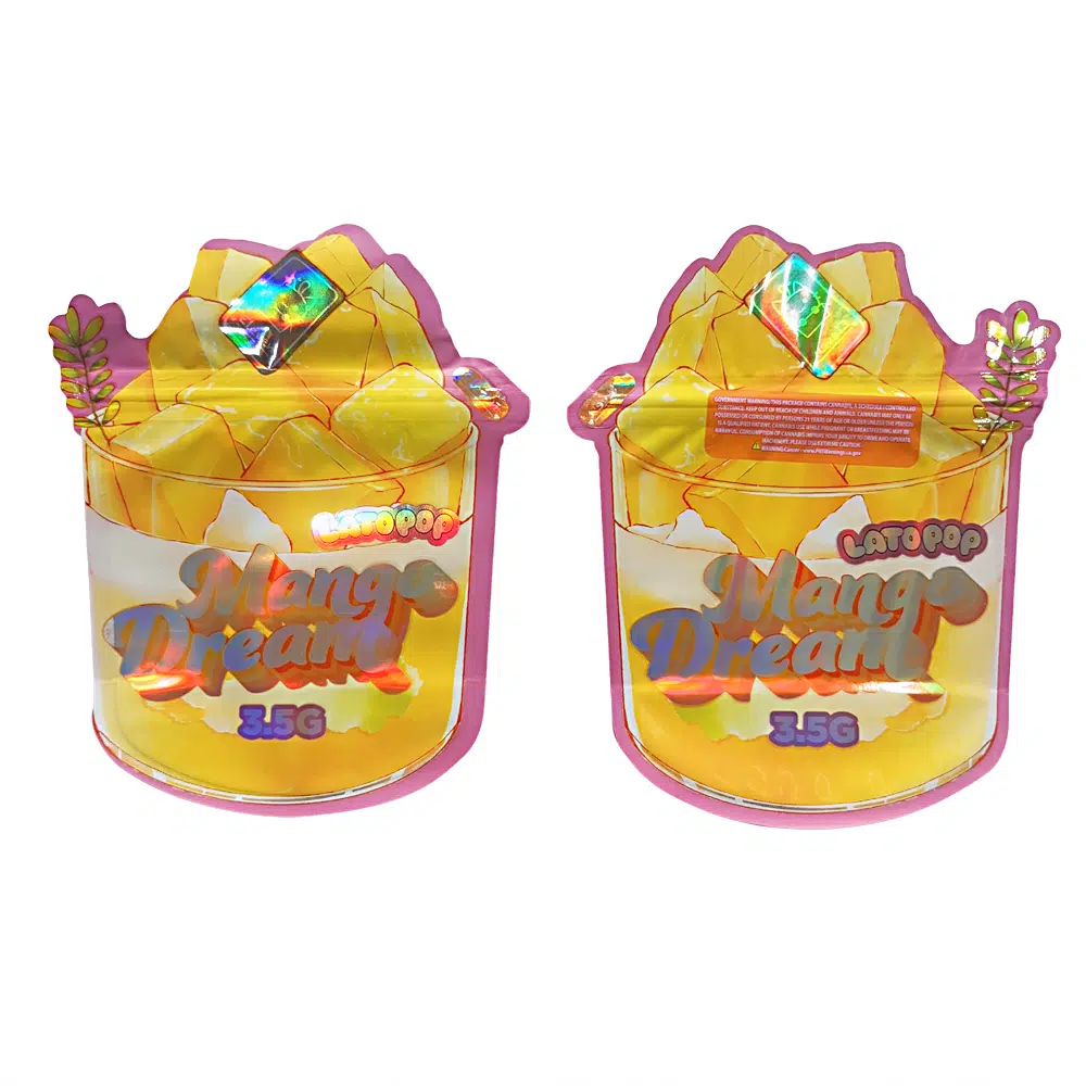 3.5g Shaped Mylar Bag – Premium Smell-Proof Flower Packaging – Latopop Mango Dream (50 Count) JSMB-35G-019