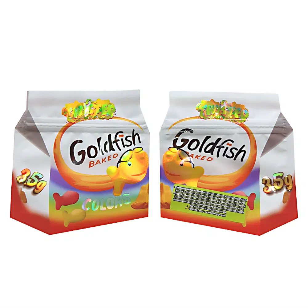 3.5g Shaped Mylar Bag – Premium Smell-Proof Flower Packaging – Twister Goldfish Baked (50 Count) JSMB-35G-050