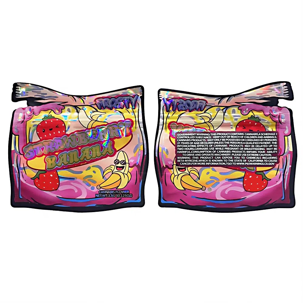 3.5g Shaped Mylar Bag – Premium Smell-Proof Flower Packaging – Strawberry Banana (50 Count) JSMB-35G-055